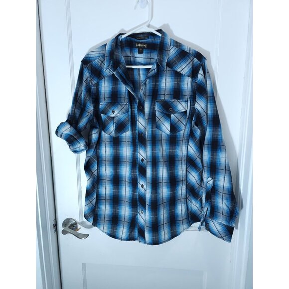 Helix Other - Helix Brand Athletic Fit XL Long Sleeve Shirt Casual Button Plaid Black Blue Rol